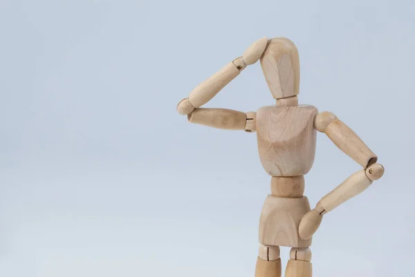 Confused wooden figurine — Stock Photo, Image