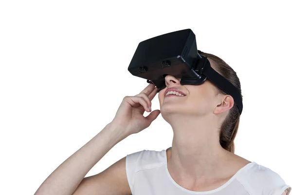 Mulher usando fone de ouvido realidade virtual — Fotografia de Stock