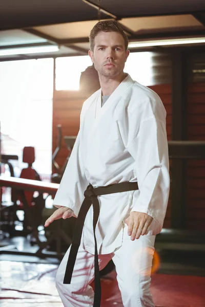 Karate-Spieler, der Karate-Haltung zeigt — Stockfoto