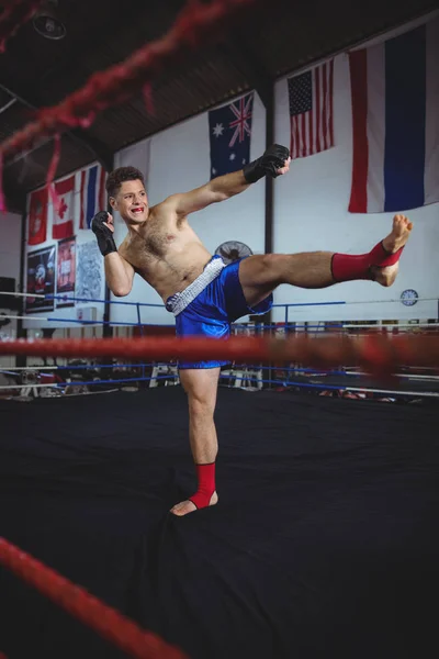 Magabiztos boxer gyakorló egy boksz — Stock Fotó
