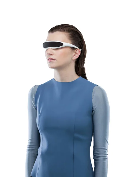 Γυναίκα που χρησιμοποιεί γυαλιά εικονικής πραγματικότητας — Φωτογραφία Αρχείου
