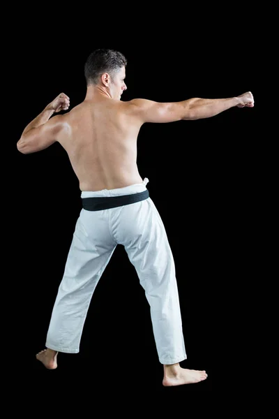 Karate fighter performing karate stance — Stock Photo, Image