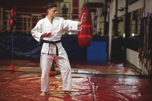 Karate speler presterende karate houding — Stockfoto