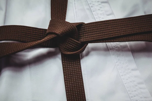 Cinturón de karate uniforme y marrón — Foto de Stock