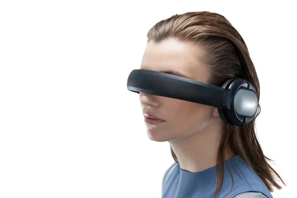 Wanita menggunakan headset realitas maya — Stok Foto