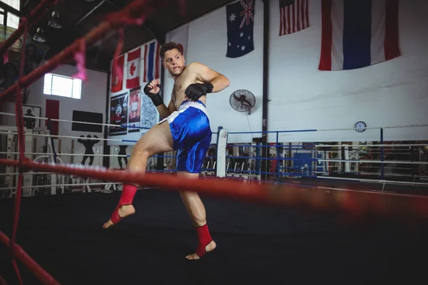 Boxer confiante praticando um boxe — Fotografia de Stock