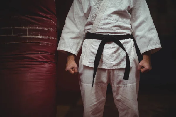 Karate oyuncu yapma yumruk — Stok fotoğraf