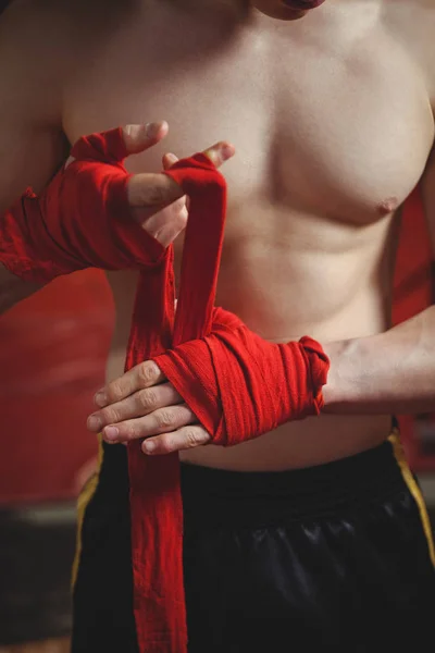 Boxer wrapping boxing strap — Stock Photo, Image