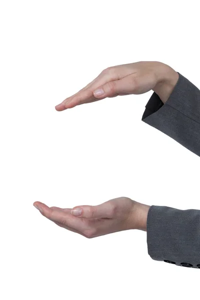 นักธุรกิจหญิงมือแสดงออกกับสีขาว — ภาพถ่ายสต็อก