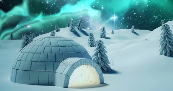 Igloo com mensagem de Natal alegre — Vídeo de Stock