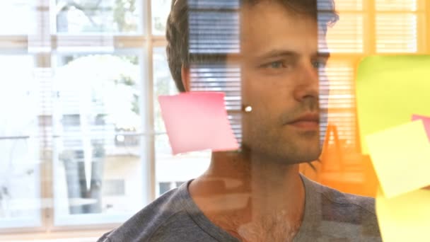 Mužské výkonný čtení poznámek sticky notes — Stock video