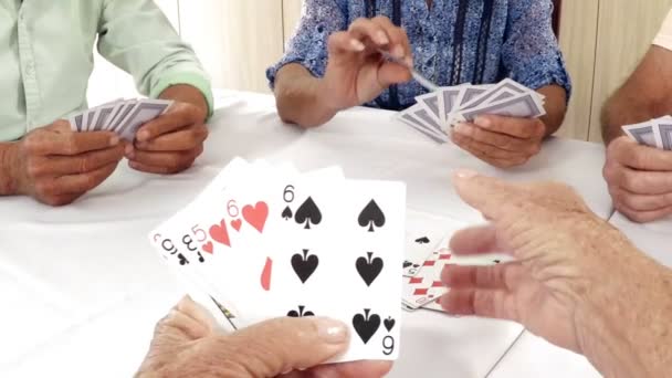 Ανώτερος άνδρες και οι γυναίκες παίζουν χαρτιά — Αρχείο Βίντεο
