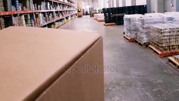 Caixa de papelão no armazém — Vídeo de Stock