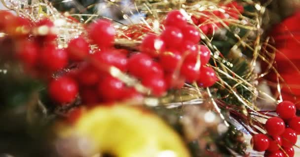 Wreath with decoration during christmas time — Stock Video