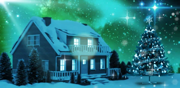 オーロラが輝くクリスマス ツリー — ストック写真