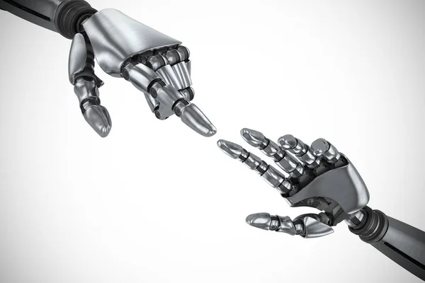 뭔가에 가리키는 실버 로봇 팔 — 스톡 사진