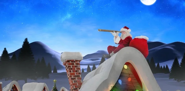 Санта Клаус дивиться через телескоп — стокове фото
