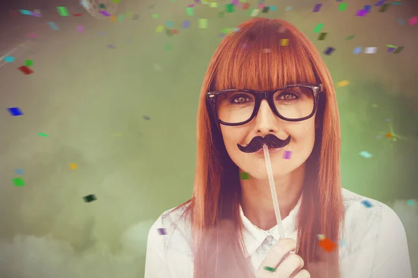 Hipster γυναίκα με μουστάκι — Φωτογραφία Αρχείου