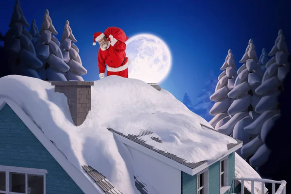 Santa claus håller jul väska — Stockfoto