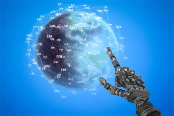 Silver robotic hand  and Earth globe — Stock Photo, Image