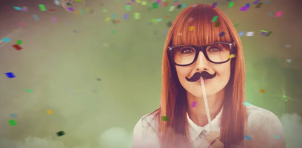 Złożony obraz portret kobiety hipster z wąsami — Zdjęcie stockowe