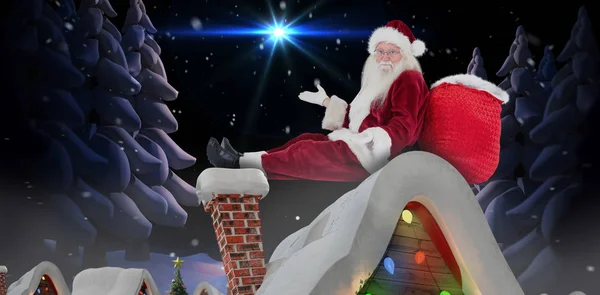 Santa sitter lutade på sin väska — Stockfoto