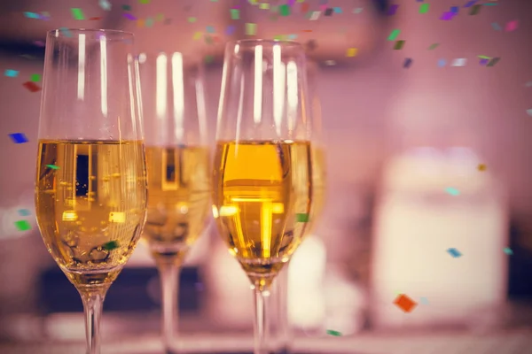 Three glass of champagne on bar — Stock Photo, Image