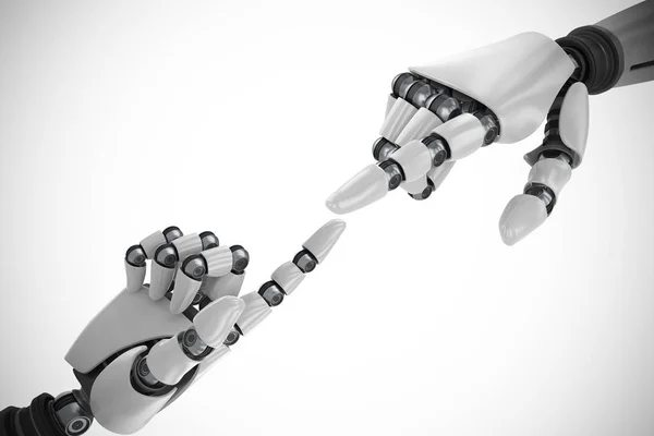 お互いに触れる 2 つのロボット アーム — ストック写真
