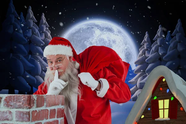 Santa claus met vinger op lippen — Stockfoto