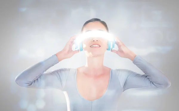Young woman using virtual video glasses — Stock Photo, Image