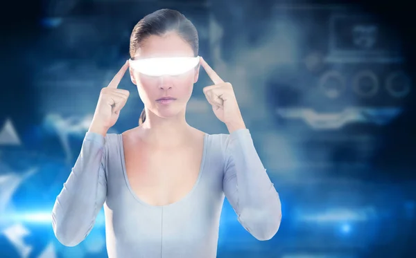 Woman using virtual video glasses — Stock Photo, Image