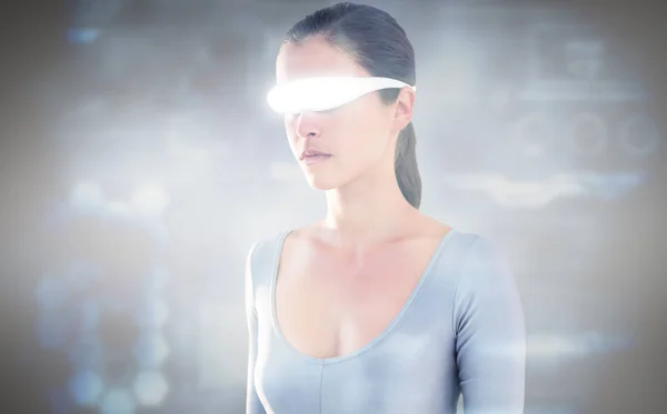 Woman using virtual video glasses — Stock Photo, Image