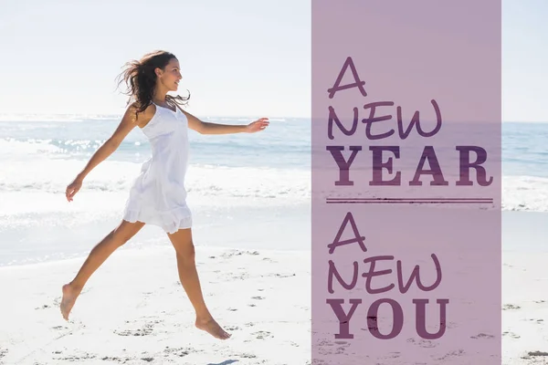 Brunette in white sun dress — Stock Photo, Image