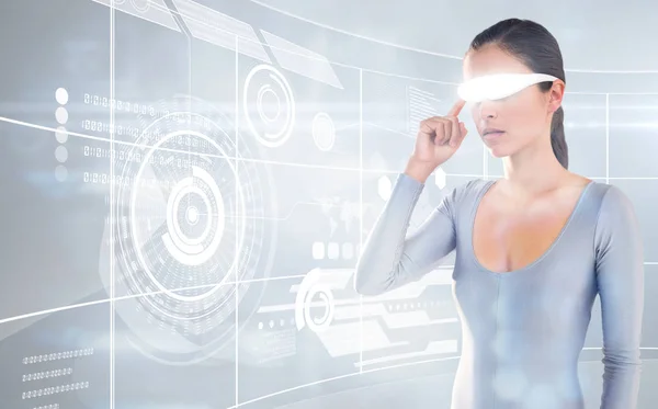 Young woman using virtual video glasses — Stock Photo, Image