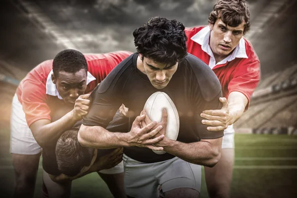 Rugby stadium against rugby players — Stock Photo, Image