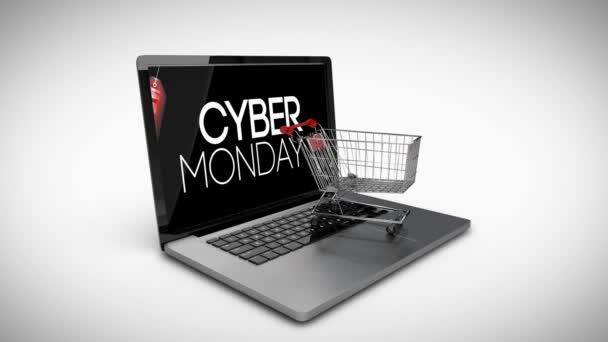 Cyber maandag logo op laptop — Stockvideo