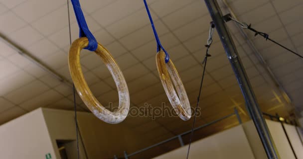 Twee ringen opknoping van het plafond — Stockvideo