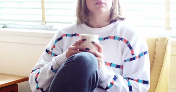 Woman having cup of coffee — Stock Video