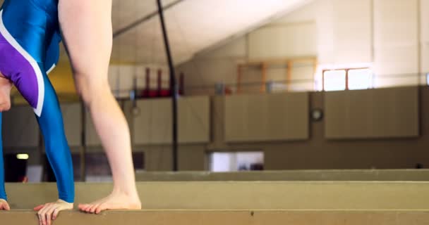 Gimnasta practicando una gimnasia — Vídeo de stock