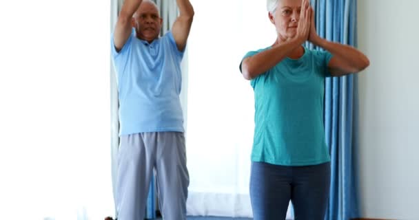 Senior citizens performing yoga — Stock Video
