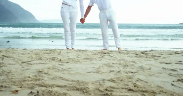 Ouder paar samen op strand — Stockvideo