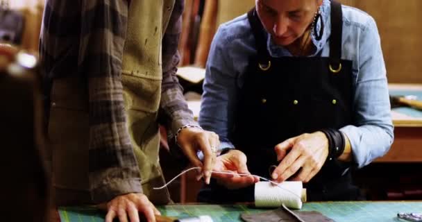 Craftswomen over een draad bespreken — Stockvideo