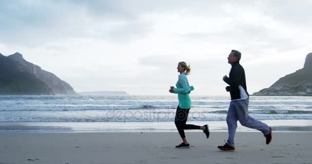 Coppia matura jogging sulla spiaggia — Video Stock