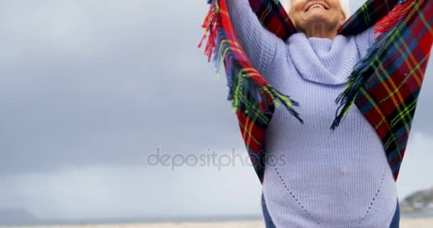 Senior kobiety stojącej na plaży — Wideo stockowe