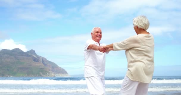 Idősebb pár táncol a parton — Stock videók