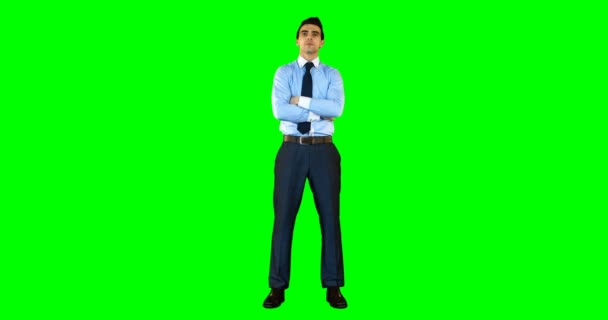 Uomo d'affari in piedi con le braccia incrociate — Video Stock