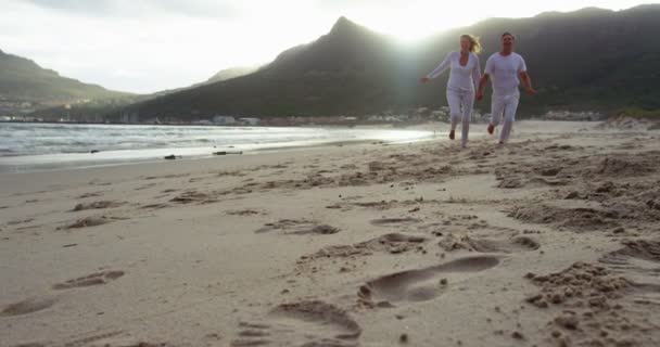 Äldre par tillsammans på stranden — Stockvideo