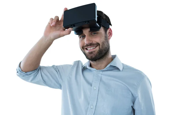 Ember használja a virtuális-valóság sisak — Stock Fotó