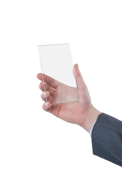 Businessman holding futuristic mobile phone — Stock Photo, Image