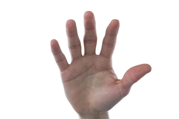 Рука людини, яка вдає, щоб торкнутися невидимого екрана — стокове фото